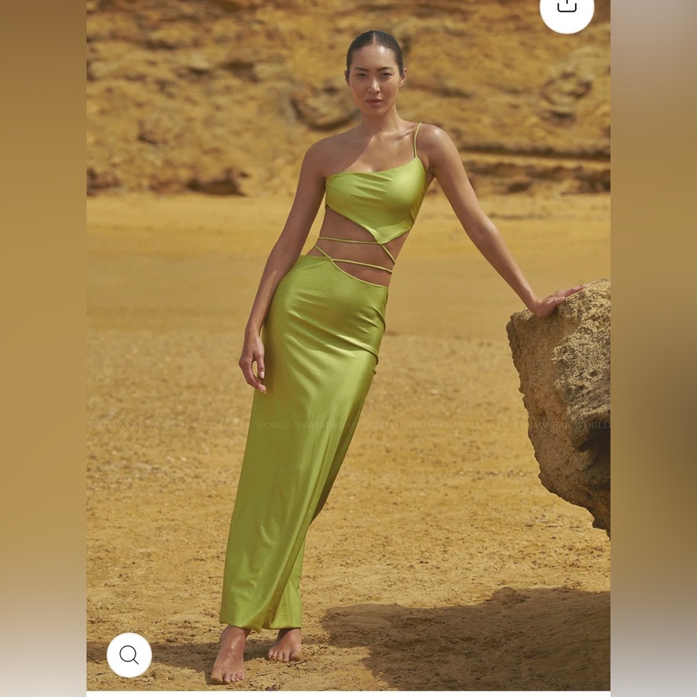Baobab Collection Lime Green Asymmetric Cutout Maxi Dress